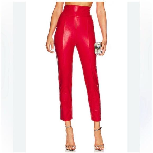 Amanda Uprichard Red Faux Leather Leggings High Waisted Pants Baddie Party Sexy - Picture 7 of 15